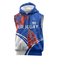 Uruguay Sleeveless Hoodie with Erythrina Flower Illustration Blue White Nature - Wonder Print Shop