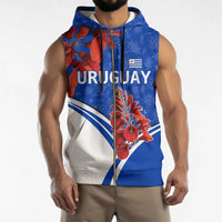 Uruguay Sleeveless Zip Hoodie with Erythrina Flower Illustration Blue White Nature - Wonder Print Shop