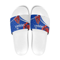 Uruguay Slide Sandals with Erythrina Flower Illustration Blue White Nature - Wonder Print Shop