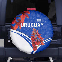 Uruguay Spare Tire Cover with Erythrina Flower Illustration Blue White Nature - Wonder Print Shop