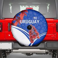 Uruguay Spare Tire Cover with Erythrina Flower Illustration Blue White Nature - Wonder Print Shop