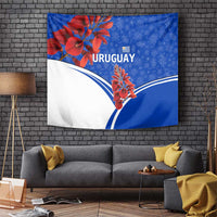 Uruguay Tapestry with Erythrina Flower Illustration Blue White Nature - Wonder Print Shop