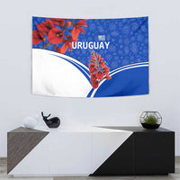 Uruguay Tapestry with Erythrina Flower Illustration Blue White Nature - Wonder Print Shop