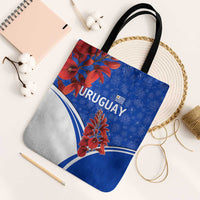 Uruguay Tote Bag with Erythrina Flower Illustration Blue White Nature - Wonder Print Shop