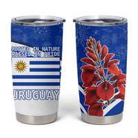 Uruguay Tumbler Cup with Erythrina Flower Illustration Blue White Nature - Wonder Print Shop