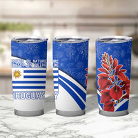 Uruguay Tumbler Cup with Erythrina Flower Illustration Blue White Nature - Wonder Print Shop