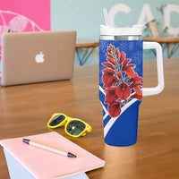 Uruguay Tumbler With Handle with Erythrina Flower Illustration Blue White Nature - Wonder Print Shop