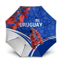 Uruguay Umbrella with Erythrina Flower Illustration Blue White Nature - Wonder Print Shop
