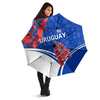 Uruguay Umbrella with Erythrina Flower Illustration Blue White Nature - Wonder Print Shop