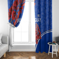 Uruguay Window Curtain with Erythrina Flower Illustration Blue White Nature - Wonder Print Shop