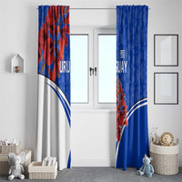 Uruguay Window Curtain with Erythrina Flower Illustration Blue White Nature - Wonder Print Shop