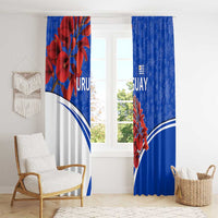 Uruguay Window Curtain with Erythrina Flower Illustration Blue White Nature - Wonder Print Shop