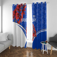 Uruguay Window Curtain with Erythrina Flower Illustration Blue White Nature - Wonder Print Shop