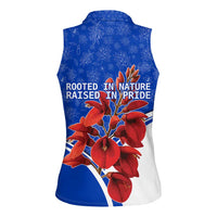 Uruguay Women Sleeveless Polo Shirt with Erythrina Flower Illustration Blue White Nature - Wonder Print Shop