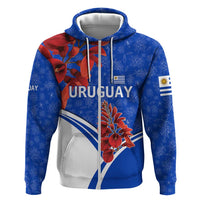 Uruguay Zip Hoodie with Erythrina Flower Illustration Blue White Nature - Wonder Print Shop