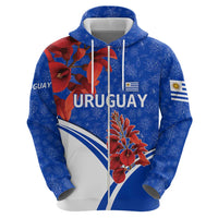 Uruguay Zip Hoodie with Erythrina Flower Illustration Blue White Nature - Wonder Print Shop