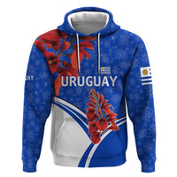 Uruguay Zip Hoodie with Erythrina Flower Illustration Blue White Nature - Wonder Print Shop