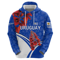 Uruguay Zip Hoodie with Erythrina Flower Illustration Blue White Nature - Wonder Print Shop