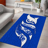 Uruguay Area Rug with Owl Illustration Blue White Abstract Motion Design - Wonder Print Shop