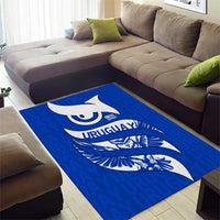 Uruguay Area Rug with Owl Illustration Blue White Abstract Motion Design - Wonder Print Shop