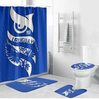 Uruguay Bathroom Set with Owl Illustration Blue White Abstract Motion Design - Wonder Print Shop