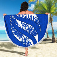 Uruguay Beach Blanket with Owl Illustration Blue White Abstract Motion Design - Wonder Print Shop
