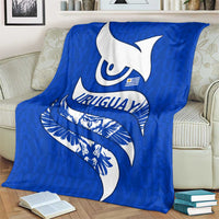 Uruguay Blanket with Owl Illustration Blue White Abstract Motion Design - Wonder Print Shop