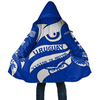 Uruguay Cloak with Owl Illustration Blue White Abstract Motion Design - Wonder Print Shop