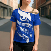 Uruguay Cross Shoulder Shirt with Owl Illustration Blue White Abstract Motion Design - Wonder Print Shop