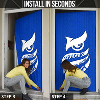 Uruguay Door Cover with Owl Illustration Blue White Abstract Motion Design - Wonder Print Shop