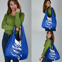 Uruguay Grocery Bag with Owl Illustration Blue White Abstract Motion Design - Wonder Print Shop