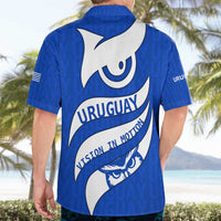 Uruguay Hawaiian Shirt with Owl Illustration Blue White Abstract Motion Design - Wonder Print Shop
