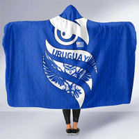 Uruguay Hooded Blanket with Owl Illustration Blue White Abstract Motion Design - Wonder Print Shop