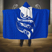 Uruguay Hooded Blanket with Owl Illustration Blue White Abstract Motion Design - Wonder Print Shop
