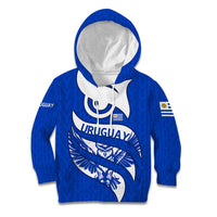 Uruguay Kid Hoodie with Owl Illustration Blue White Abstract Motion Design - Wonder Print Shop