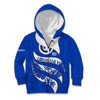 Uruguay Kid Hoodie with Owl Illustration Blue White Abstract Motion Design - Wonder Print Shop