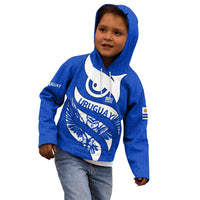 Uruguay Kid Hoodie with Owl Illustration Blue White Abstract Motion Design - Wonder Print Shop