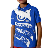 Uruguay Kid Polo Shirt with Owl Illustration Blue White Abstract Motion Design - Wonder Print Shop