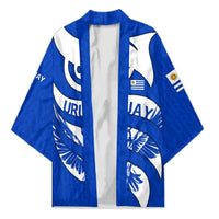 Uruguay Kimono with Owl Illustration Blue White Abstract Motion Design - Wonder Print Shop