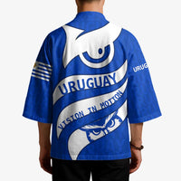 Uruguay Kimono with Owl Illustration Blue White Abstract Motion Design - Wonder Print Shop