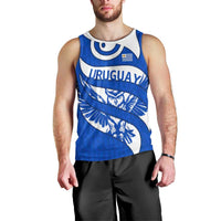 Uruguay Men Tank Top with Owl Illustration Blue White Abstract Motion Design - Wonder Print Shop
