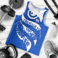 Uruguay Men Tank Top with Owl Illustration Blue White Abstract Motion Design - Wonder Print Shop
