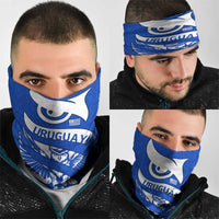 Uruguay Neck Gaiter with Owl Illustration Blue White Abstract Motion Design - Wonder Print Shop