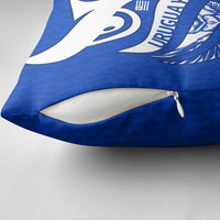 Uruguay Pillow Cover with Owl Illustration Blue White Abstract Motion Design - Wonder Print Shop