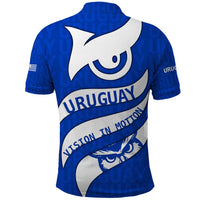 Uruguay Polo Shirt with Owl Illustration Blue White Abstract Motion Design - Wonder Print Shop
