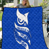 Uruguay Quilt with Owl Illustration Blue White Abstract Motion Design - Wonder Print Shop