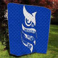 Uruguay Quilt with Owl Illustration Blue White Abstract Motion Design - Wonder Print Shop