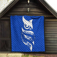 Uruguay Quilt with Owl Illustration Blue White Abstract Motion Design - Wonder Print Shop