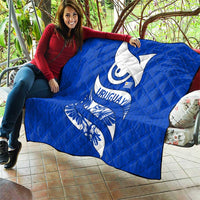Uruguay Quilt with Owl Illustration Blue White Abstract Motion Design - Wonder Print Shop