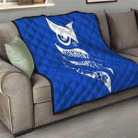 Uruguay Quilt with Owl Illustration Blue White Abstract Motion Design - Wonder Print Shop